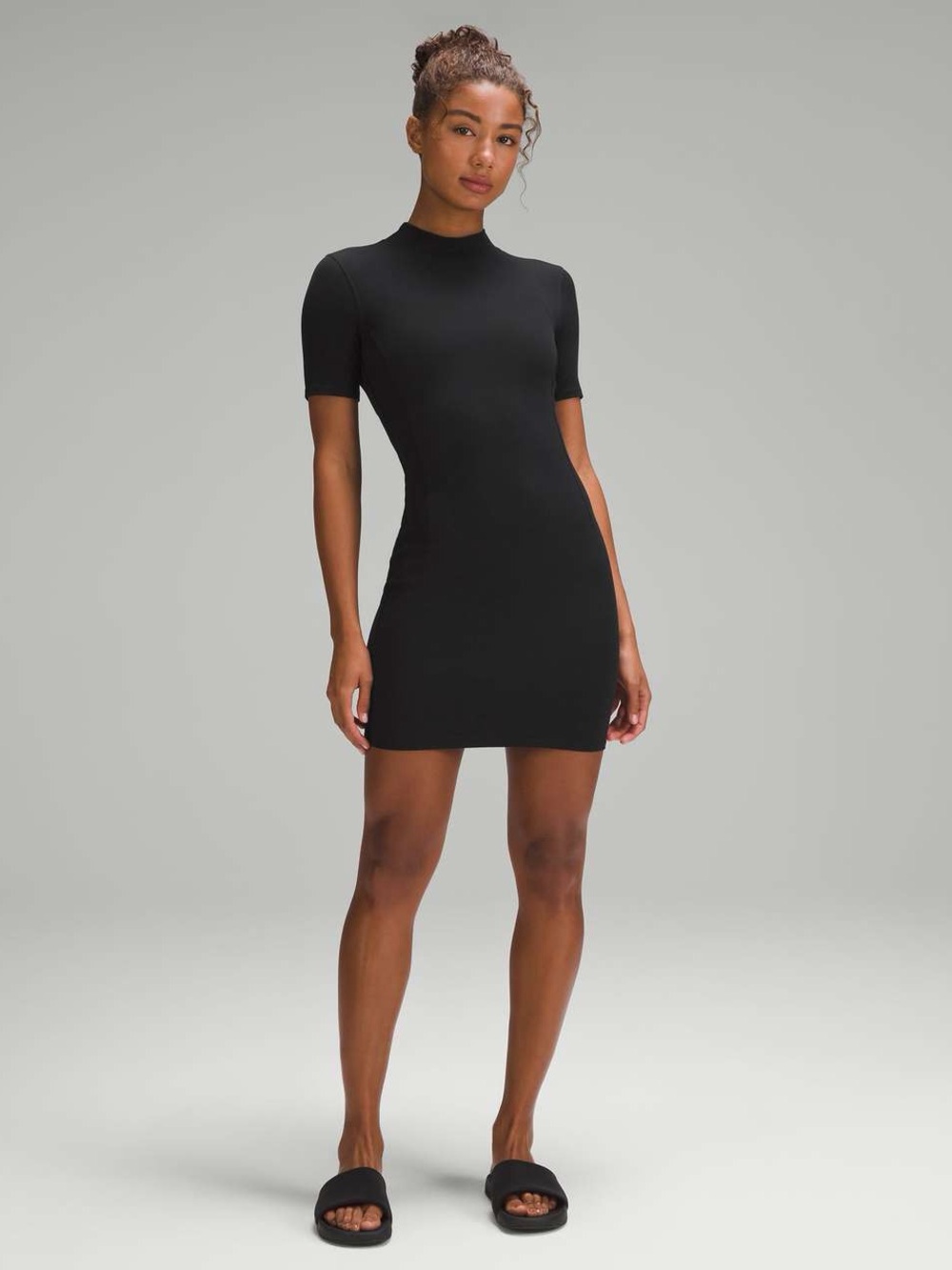 lululemon athletica Black Short Sleeve Mock Neck Mini Dress